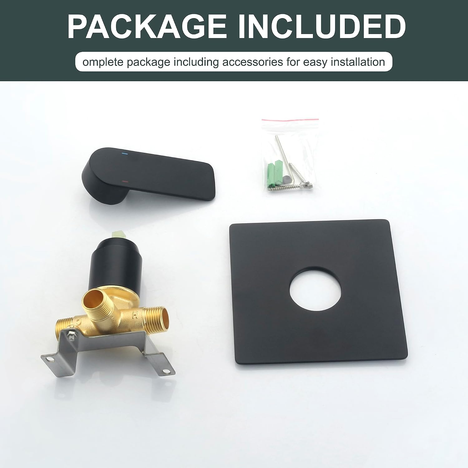 Bathroom Shower Handle Valve Wall Mounted Shower Mixer Valves Male Thread Bathroom Trim Kit Single Function Square Shower Valve, Matte Black
