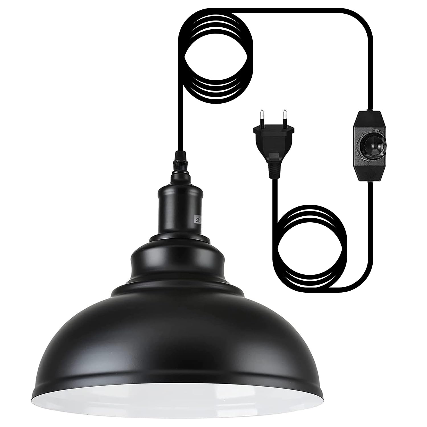 Hängelampe mit Stecker, Dimmbar Vintage Pendelleuchte mit 4.5m Kabel und Dimmer Schalter, E27 Lampefassung Schwarz Metall Hängeleuchte für Outdoor & Innen Küche Garten Balkon Terrasse, Ø 26CM | Kronleuchter mit Kabel 4,5 m und Dimmschalter, Deckenleuchte,