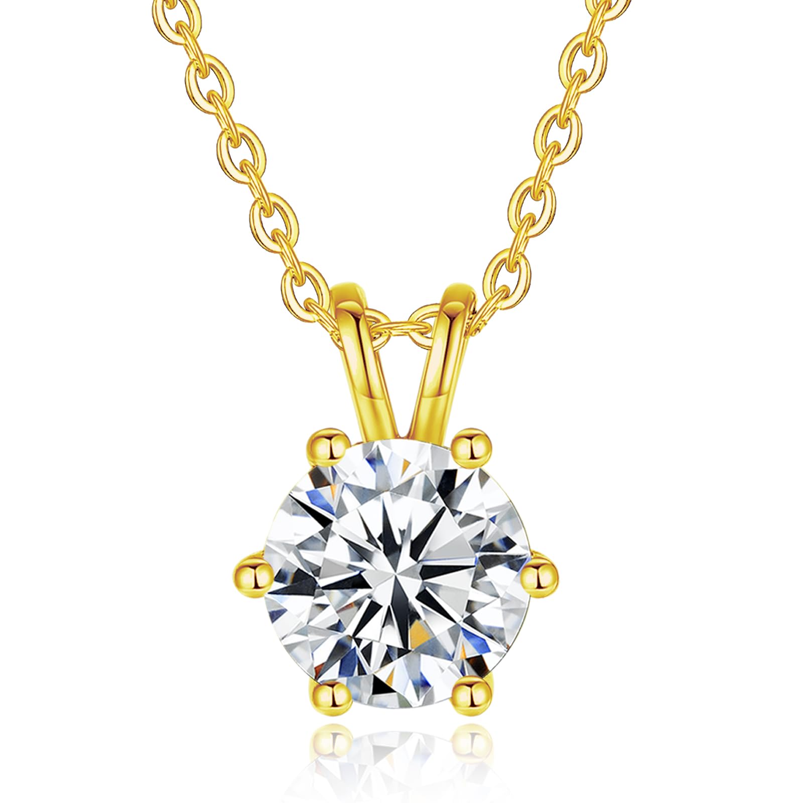 FANCIME Moissanite - Collar chapado en oro amarillo de 3 quilates con colgante de moissanite con colgante de diamante moissanite de corte redondo VVS1 para mujeres y niñas, longitud de la cadena: 40 +