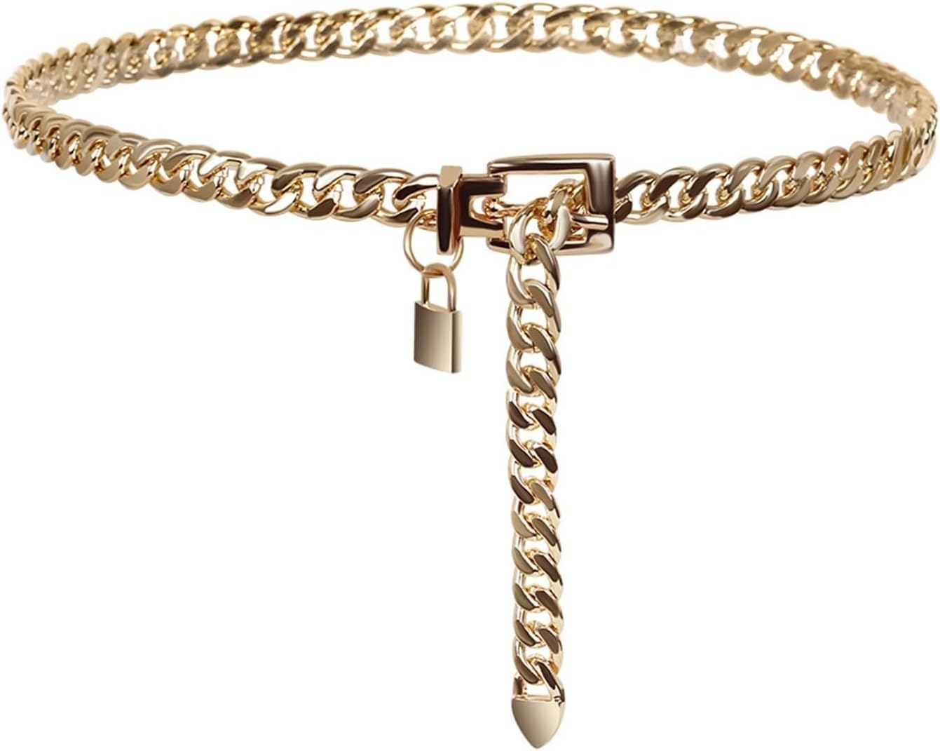 Heart Chain Belts for Women, Belt Necklace Thick Waist with Lock and Alloy (Gold)