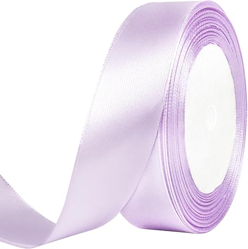 25 Yard Satin Ribbon Roll, 1 Inch Fabric Ribbon for Craft Bows Rose Bouquet, Holiday Gift Wrapping, Party Decoration (Light Purple)