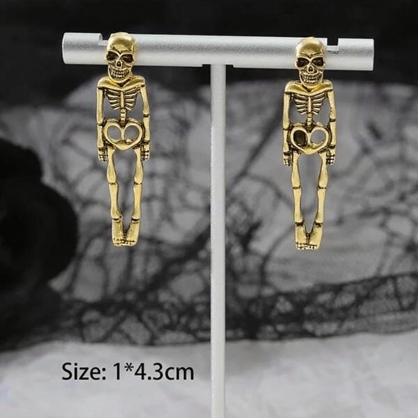 Halloween Skeleton Earrings for Women Gothic Skull Drop Dangle Earrings Gold Silver Retro Pirate Skull Ghost Earrings Halloween Cosplay Party Jewelry Accessories - Image 5