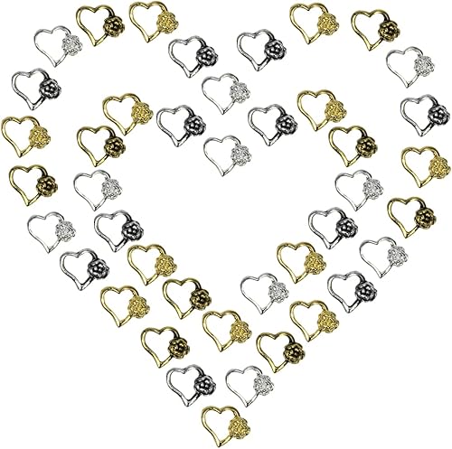Miniatura 2 de 40 dijes de uñas de corazón dorado huecos de amor suministros de arte de uñas de metal brillante plata antigua dorada corazón colgante de uñas para