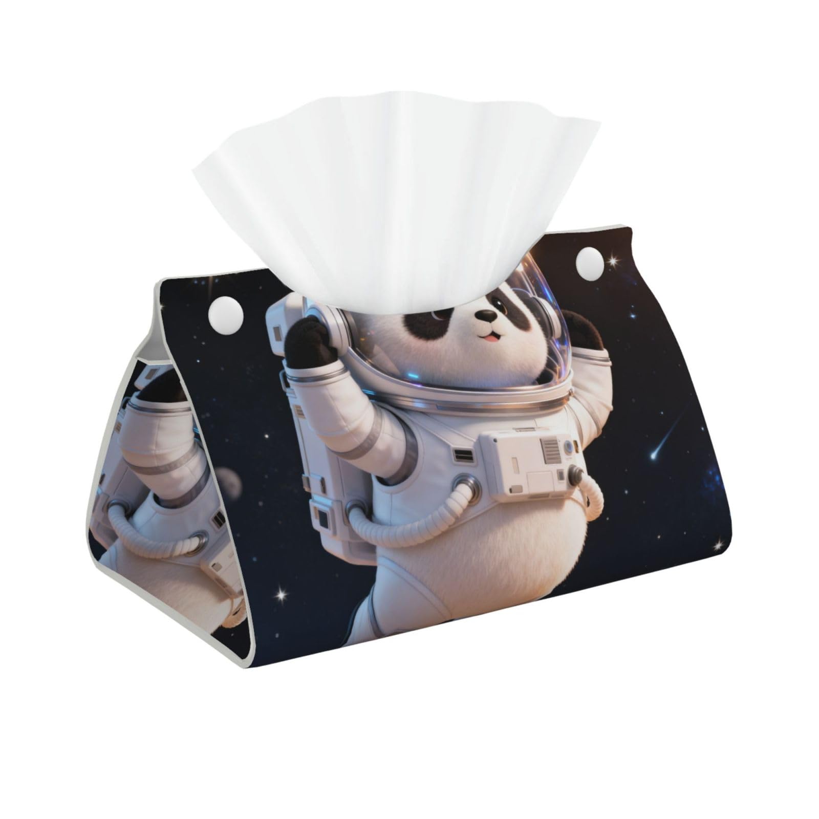 Panda Astronaut Space Long Leather Tissue Box Cover-Waterproof PU Leather Tissue Holder for Bathroom, Decorative Rectangular Tissue Case