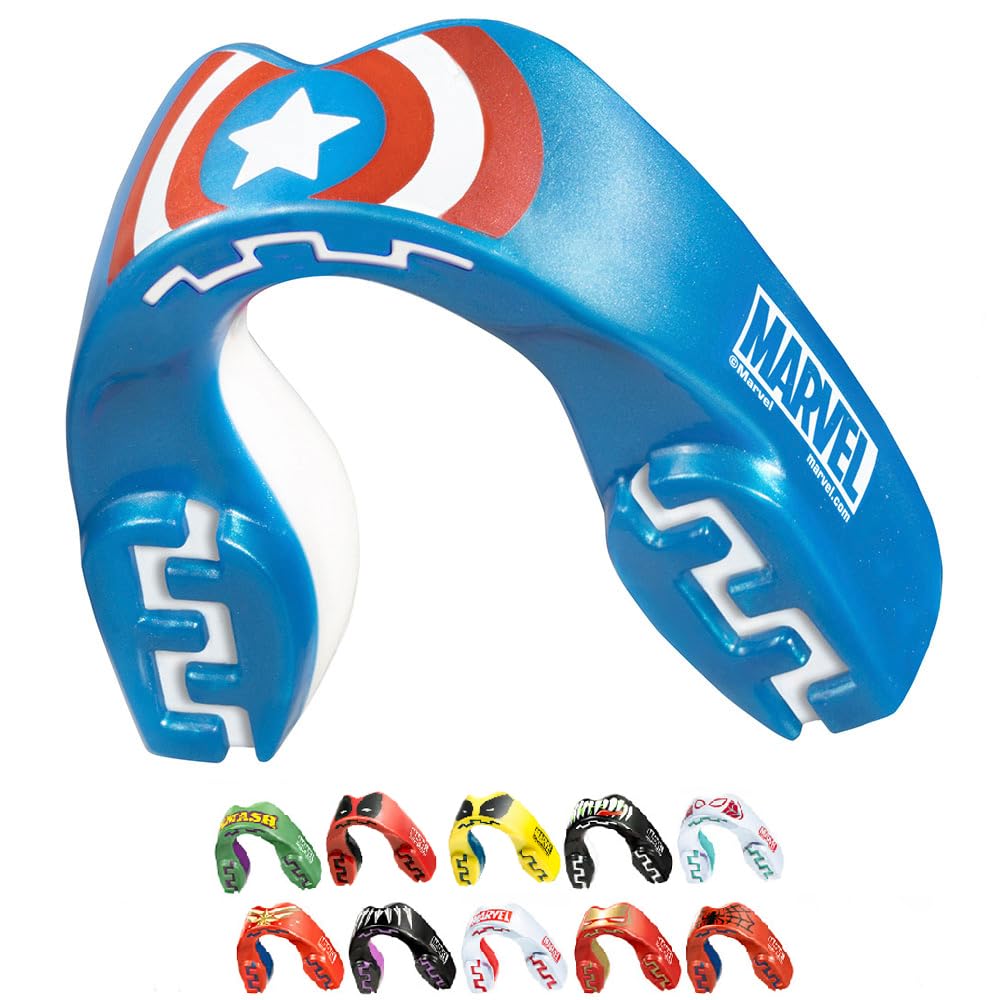 Marvel Captain America Metallic Sports Mouthguard Dual Layer Premium Protection Adults Gum Shield with Case for Boxing, MMA, Rugby, Martial Arts, Judo and All Contact Sports