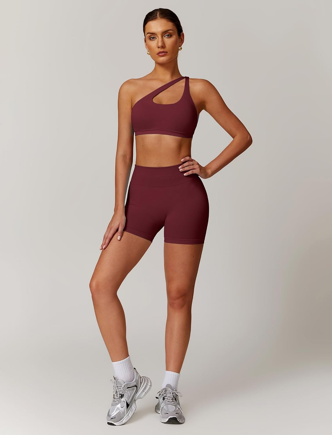 ABOCIW Workout Sets for Women Crossover High Waist Biker Shorts One Shoulder Sports Bra 2 Piece Gym Yoga Outfits - Image 5