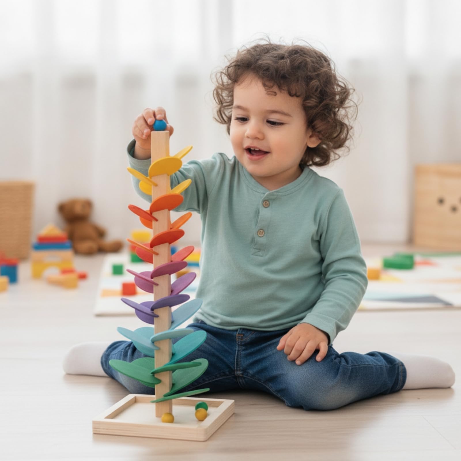 Children Murmelbahn Kugelbahn Holzspielzeug Motorikspiel Lernhilfe Visuelle Wahrnehmung Feinmotorische Übung für Kinderzimmer Spielzimmer Vorschule