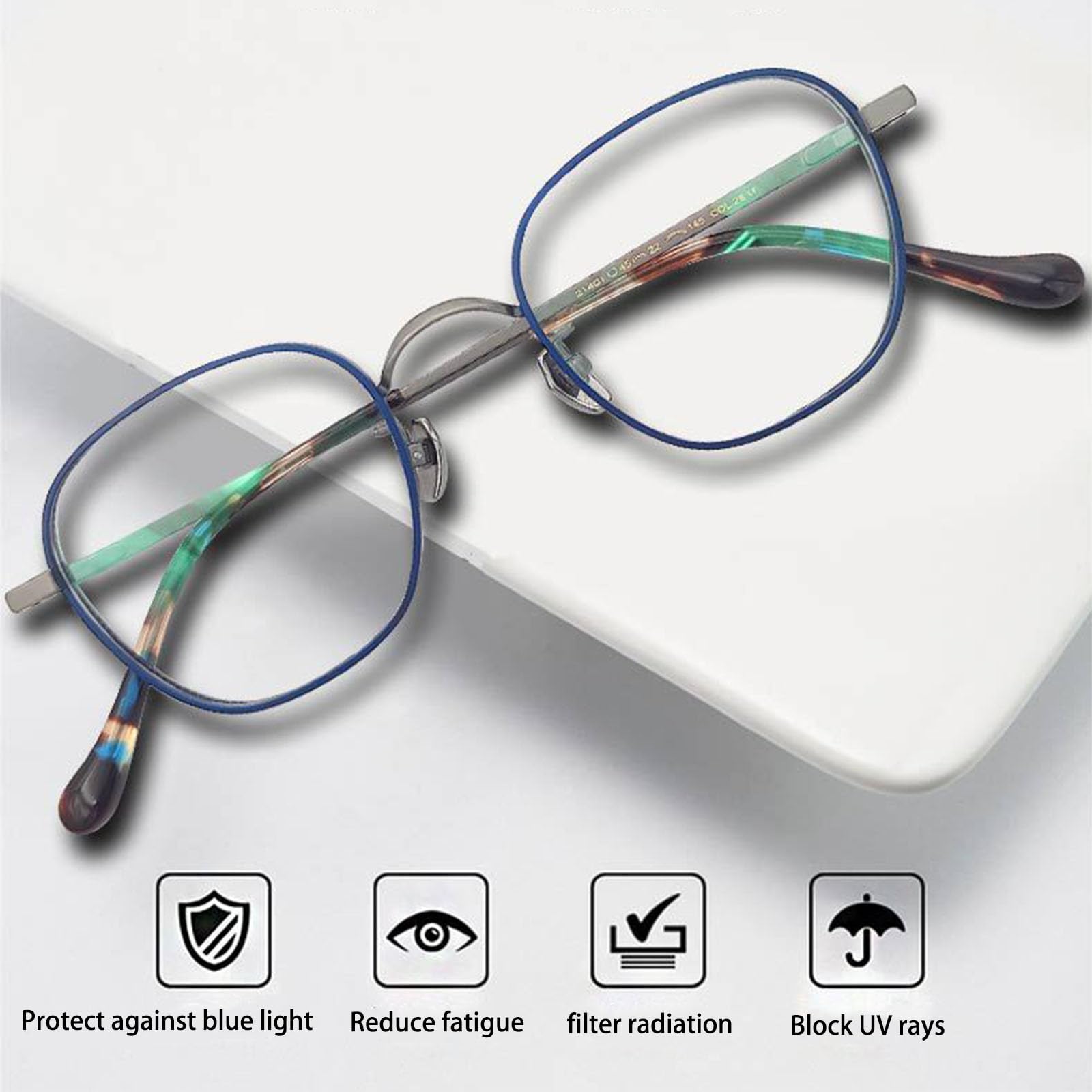 Niebieskie Światło Blokujące Okulary Męskie I Damskie Retro Super Światło Czysty Tytan Ramka Owalna Zapobiegaj Zmęczeniu Oczu Anty-UV Okulary Komputerowe,E