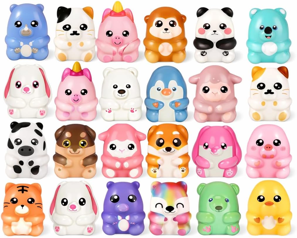 24 Pcs Kawaii Animal Squishy Toys, Slow Rising Soft Fidget Toys, Stress Relief Sensory Toys, Bulk Party Favors, Classroom Prizes, Small Gifts for Boys Girls