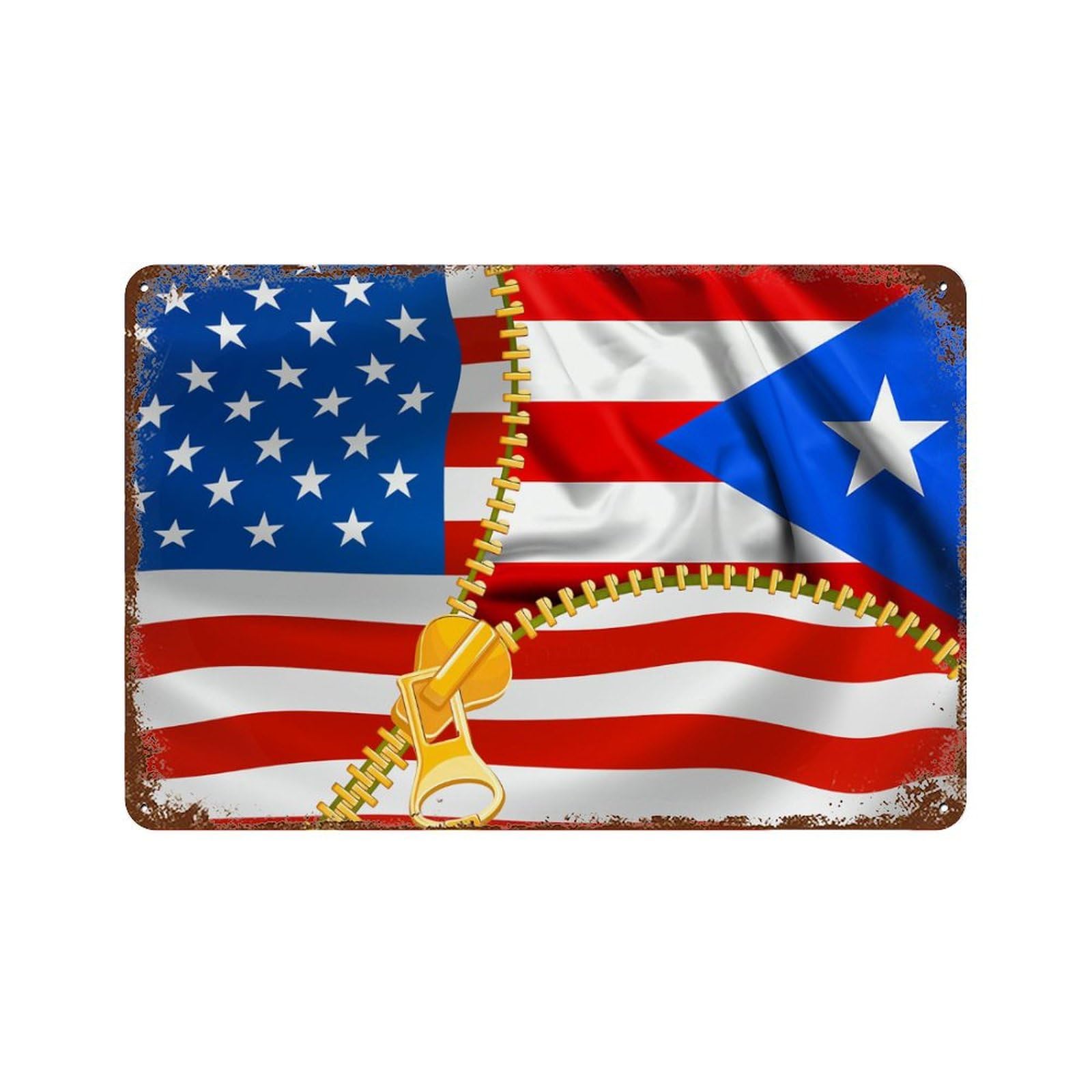 KWQDOZF America Flag And Porto Rico Flag Theme Metal Tin Sign,Vintage Iron Hanging Plate Horizontal with Rust Poster Wall Decor 8x12inch