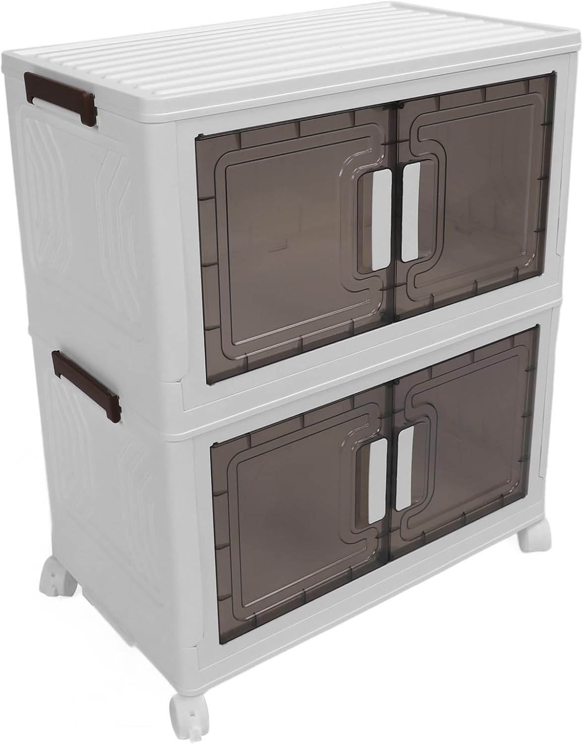 Folding Storage Bin PP PET Storage Container with 4 Wheels for Bedroom Living Room Closet (M 2 Tier)