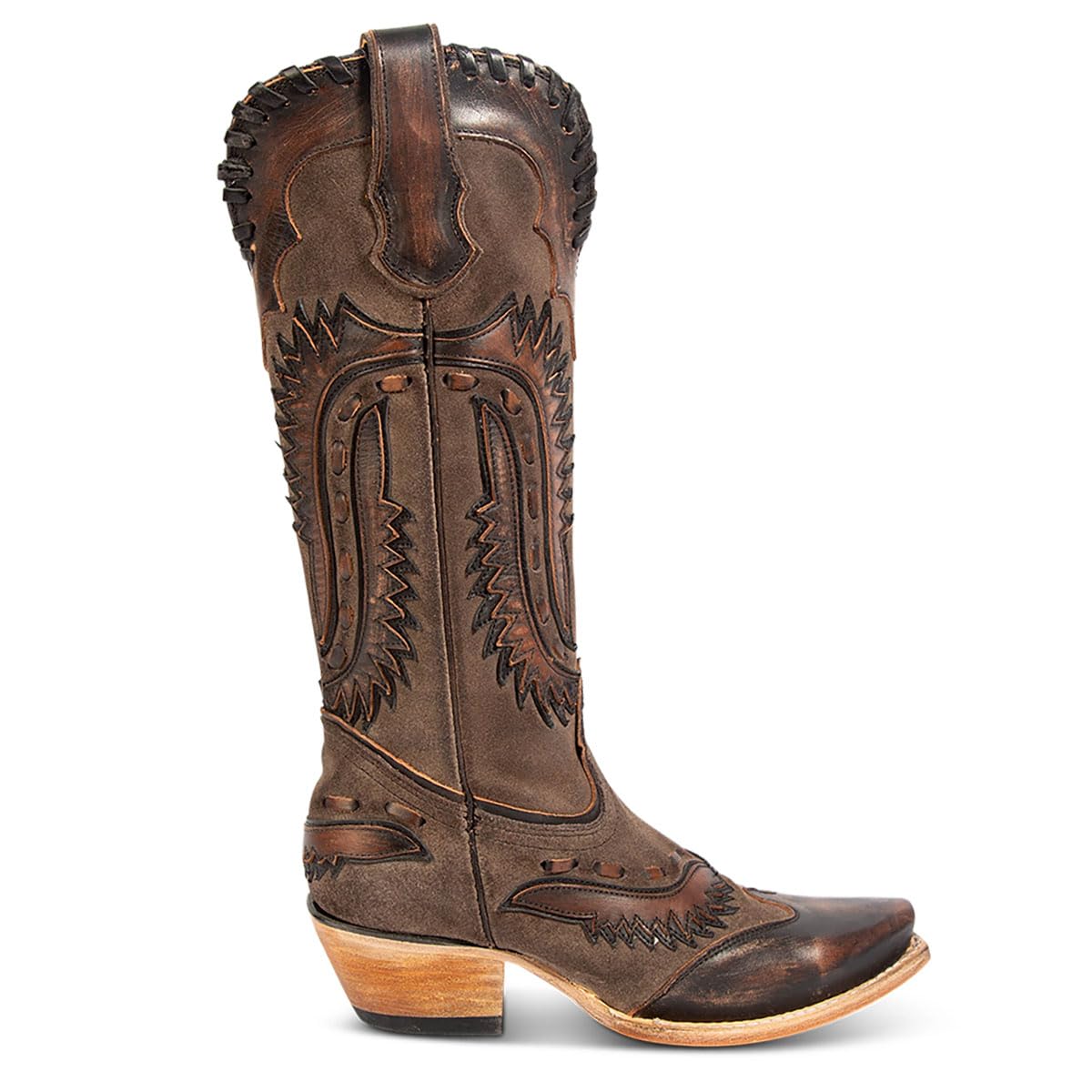 XEYANFYS Women's Swallow Floral Embroidered Cowgirl Boots - Chunky Low Heels - Handmade Rivets - Western Cowboy Knee High Boots - Pull On - Blue,