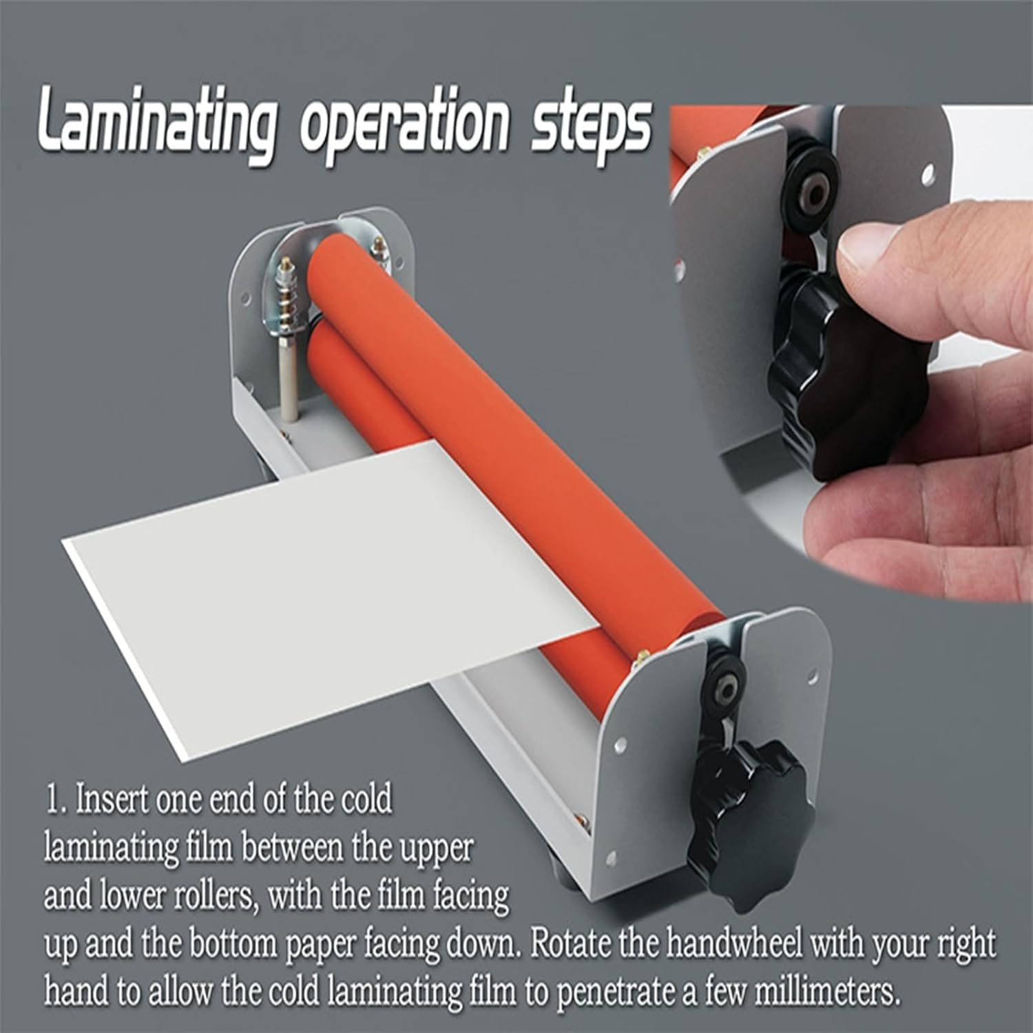 Laminatrice a freddo a manovella da 12 pollici 254 mm con rullo in gomma da 25 mm Spessore 5 mm regolabile, macchina per laminazione manuale con pressa a freddo senza bolle per poster fotografici