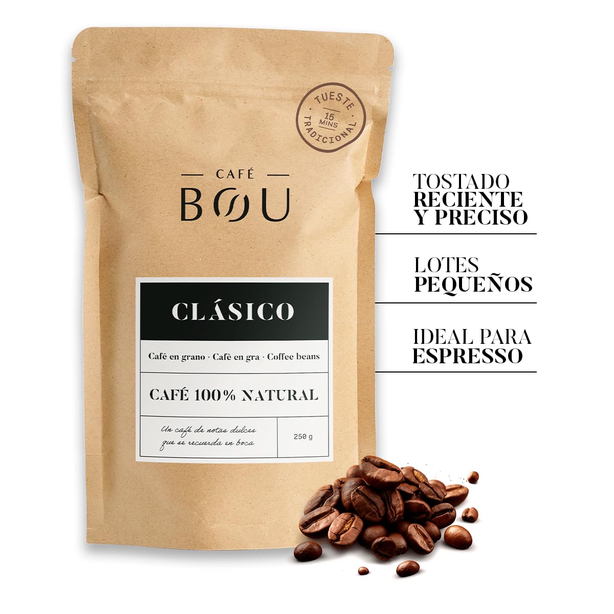 Café BOU - Grano 100% Natural Aroma Chocolate | 3 Botes x250g | Cuerpo medio, frutos secos, final limpio, ideal espresso