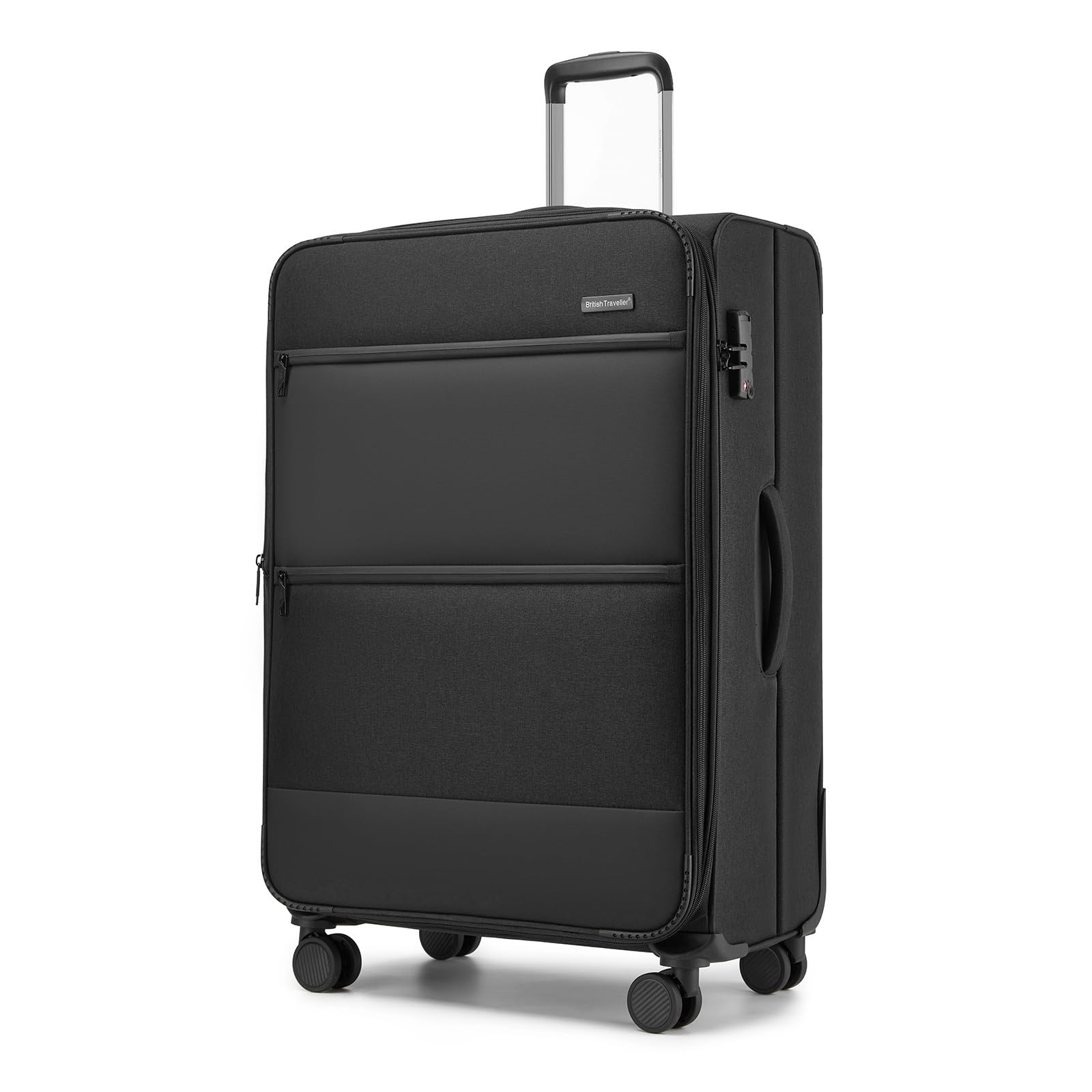 British Traveller Valise Soute de Grande Taille 79.5x49x32.5 cm 100L, Valise Souple et Extensible (+3.5cm - Légère et Résistante avec 4 Roues Silencieuses 360° et Serrure TSA, Noir