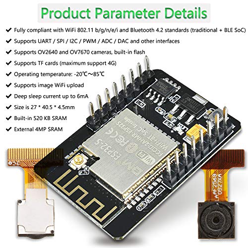 diymore ESP32 CAM DC 5V Dual-core 32-bit CPU 4M PSRAM Wireless WiFi Bluetooth ESP32 Camera Module 2MP TF Card OV2640 OV7670 Camera Development Board - Thumbnail 7