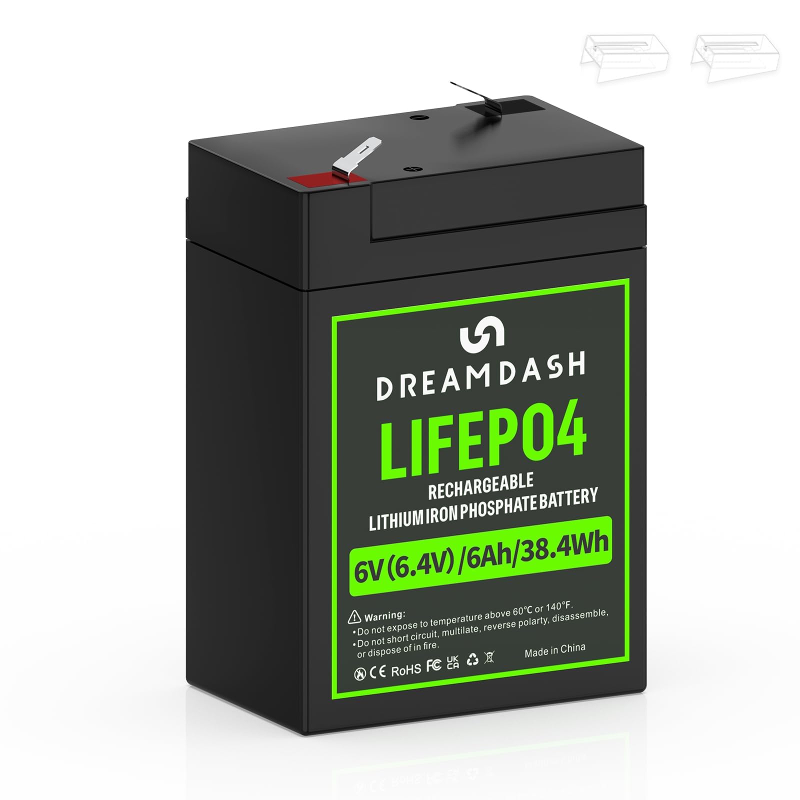 Batería de litio recargable de 6V 6Ah LiFePO4, 3000+ Ciclos Profundos, funciona de -20 ℃ a 60 ℃, IP55 para Casa, Coches de Juguete para Niños, Lanchas a Motor, Camper