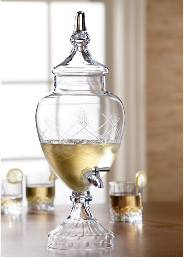 210965-GB Beverage Cold Drink Dispenser w/ 1-Gallon Capacity Glass Jug, Leak-Proof Acrylic Spigot in Gorgeous Gift Box for Parties, 7.5x19, Clear