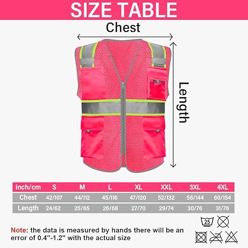 Miniatura 6 de HYCOPROT Chalecos de seguridad reflectantes de malla de alta visibilidad con bolsillos y cremallera, cumple con las normas ANSIISEA