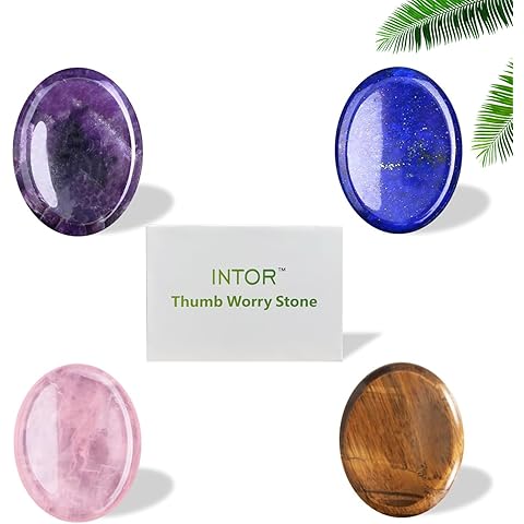 4 Pcs Thumb Worry Stone Healing Crystals for Anxiety Relief - Pink, Purple, Blue, B...