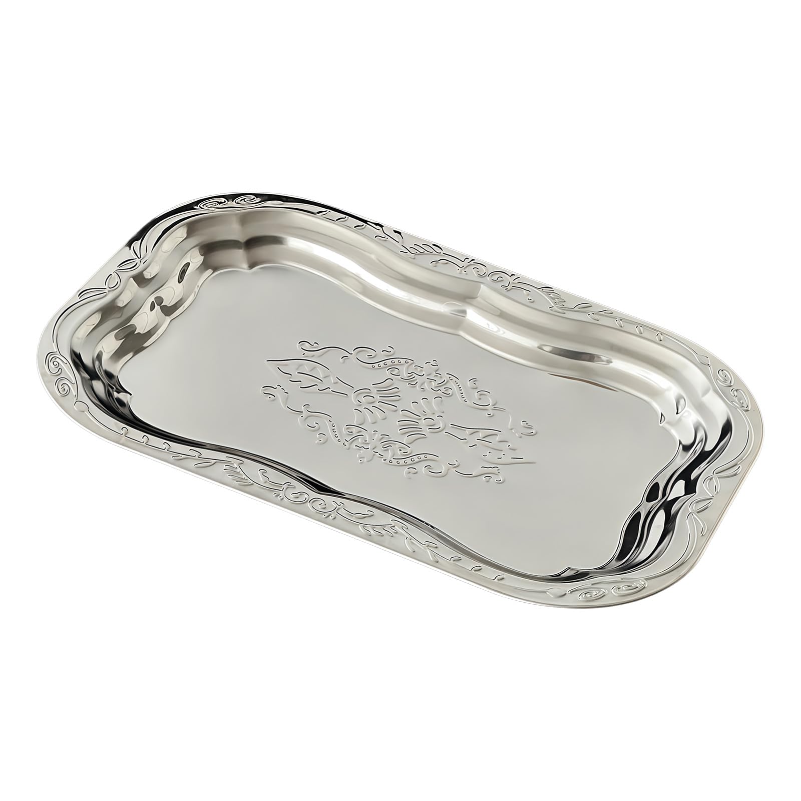 EXQIOUR Metal Party Platter with Embossed Flowers for Snacks Appetizers Kitchen Serving Tray