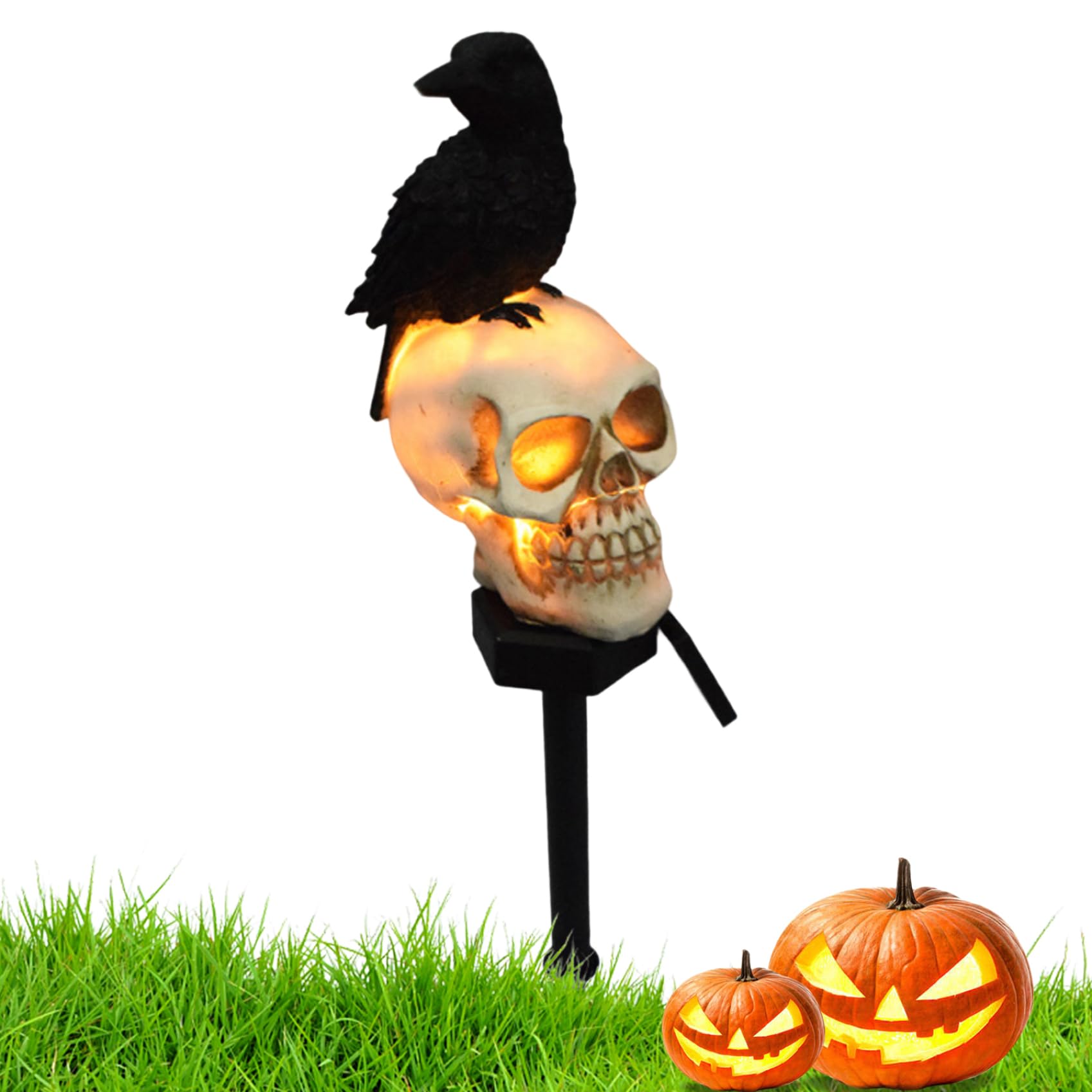 Vervevum Solar Garden Light, 6-8 Hour LED Waterproof Crow Skull Garden Solar Lights Ground Plug-in for Lawn, Patio, Backyard, Backyard Look Left, Skull Lights