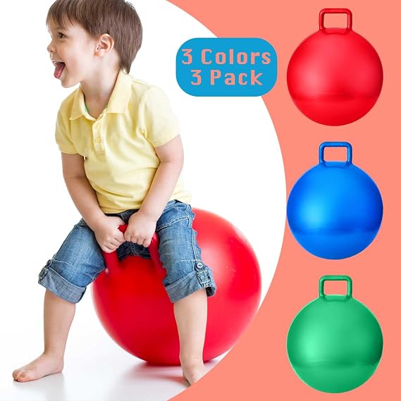 Lewtemi 3 Pcs 18 Hopper Ball with Handle, Bouncing Toy, Red, Blue, Green