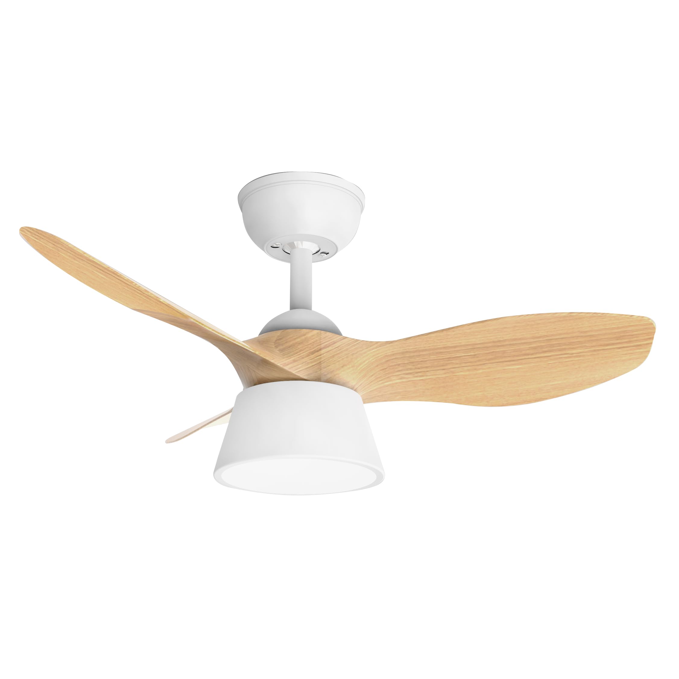ABRILA CUBICO DC Fan | White/Beech with three Blades| with 6 Adjustable Speeds | 3 Selectable Light Temperatures | Remote Control Included