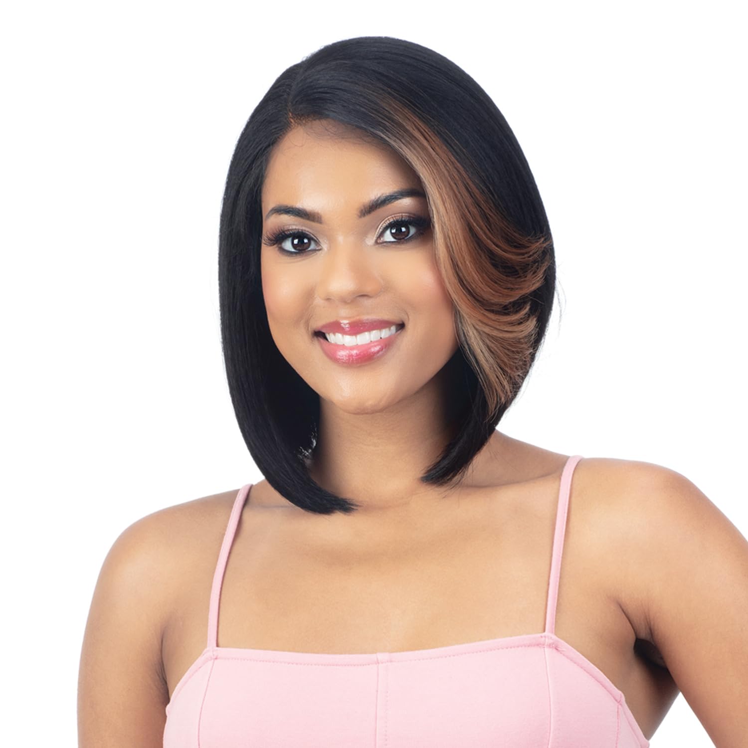 Mayde Beauty Human Hair Blend Glueless HD Lace Front Wig Mocha Ice (Off Black 1B)