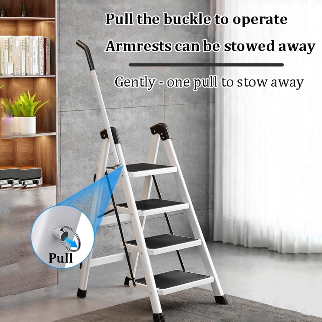 Step Ladder Folding Step Stool Extension Ladder Folding Ladder With Handrails Small Step Ladder With Wide Pedals Multipurpose Step Ladders 330lb Folding Ladder Telescoping Ladder ( Color : White , Siz