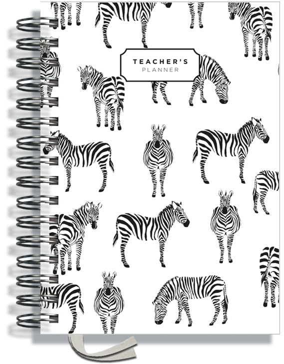 Teacher Planner 2026-2027 A5 size by Pirongs | 5 Lesson Planner for Teachers | Page a day | Undated, Hardback, Wiro-bound Teachers Planner - Zebra