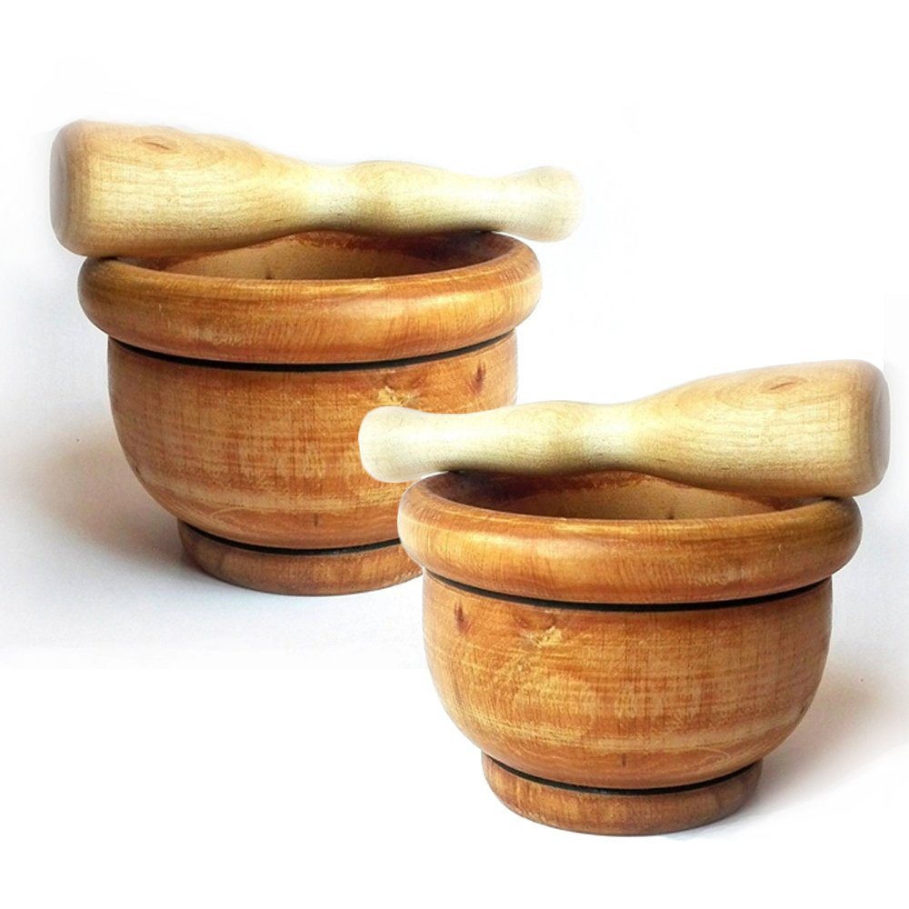 Set Di 2 Mortai In Legno Con Pestello - 8cm, Design Rustico Per Spezie Ed Erbe