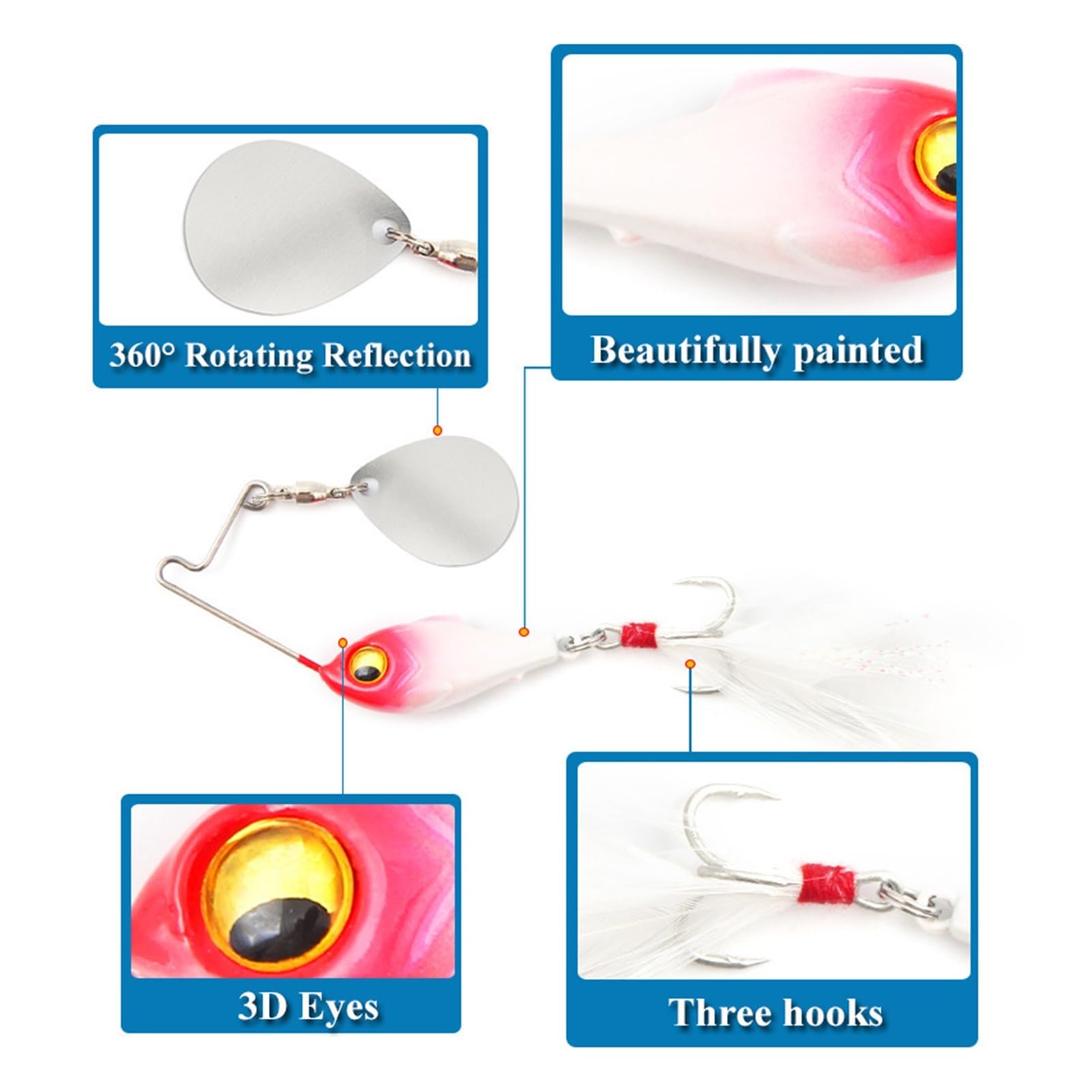 Przynęty wędkarskie, 3D Eyes Miękka przynęta wędka 5 szt. 10g 15g 20g przynęta wędkarska obrotowa kompozytowa cekiny przynęta typu spinner długi rzut tonący z hałasem sztuczna przynęta(10g)