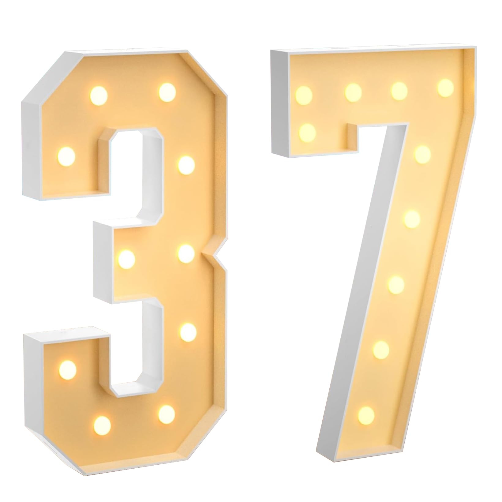 Marquee 37 - Grande numero 37, 120 cm, con numeri a LED, decorazione a mosaico, luce bianca calda, per casa, feste, compleanni, matrimoni, compleanni e Natale