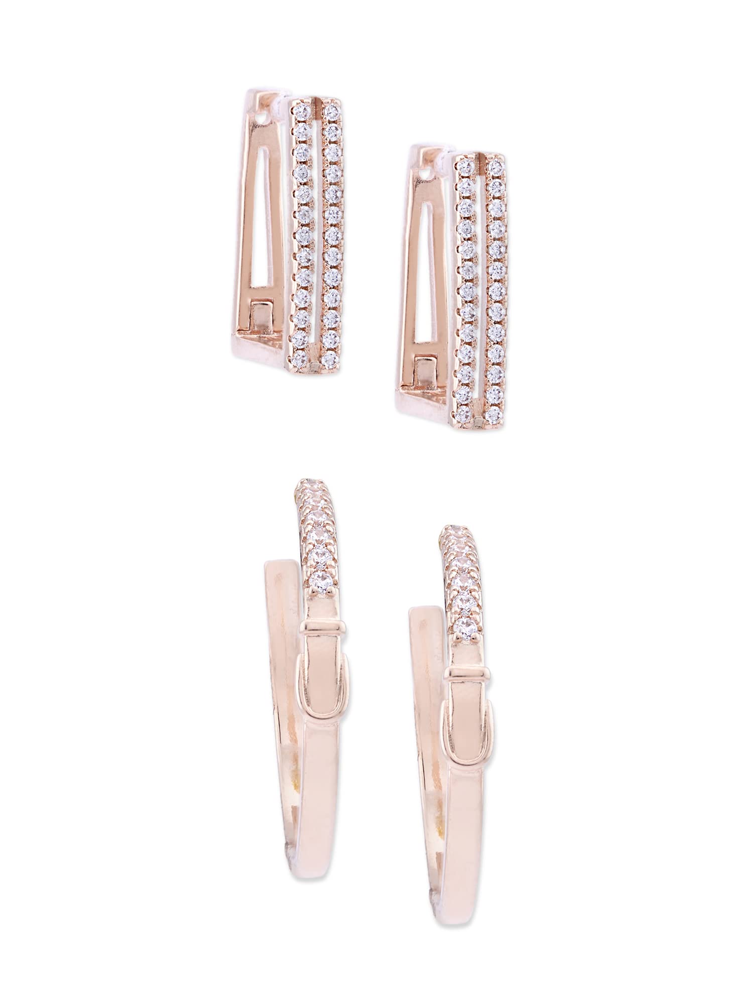 Zaveri Pearls Set of 2 Rose Gold Cubic Zirconia Contemporary Hoop Earrings For Women-ZPFK13363 (B09XHPPNNS) Amazon Price History, Amazon Price Tracker