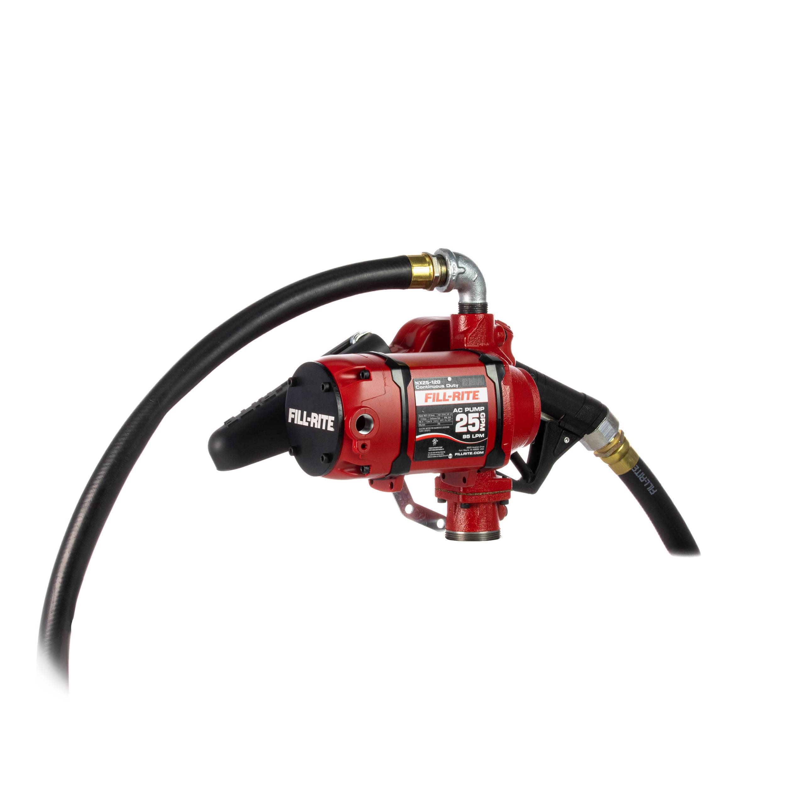 Fill-Rite NX25-120NB-AA 120V 25 GPM Bung Mounted 1" Outlet Fuel Transfer Pump w/Discharge Hose & Auto Nozzle (Red)