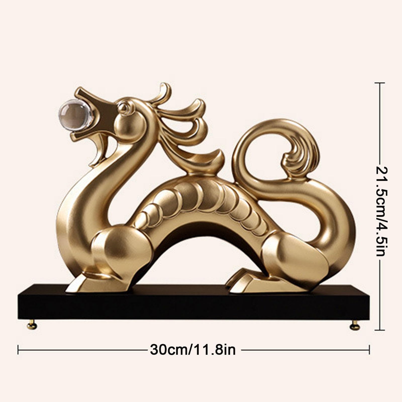 Rzeźba smoka, Chiński Feng Shui Smok Statuetka Zodiak Figurka Żywica Maskotka Dekoracja Biurka Domowego Biura Przyciągająca Bogactwo i Powodzenie