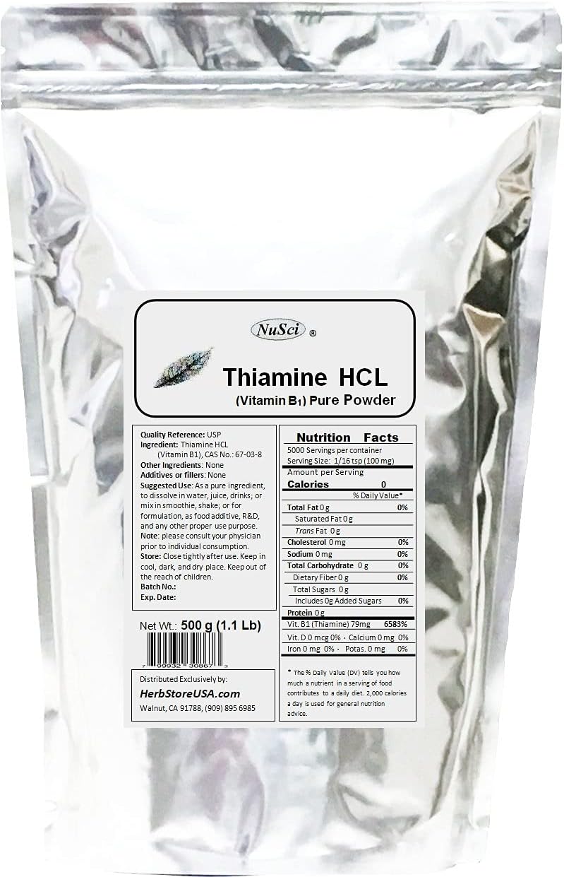 Thiamine HCL Vitamin B1 Pure Powder Energy (500 Grams (1.1 lb))