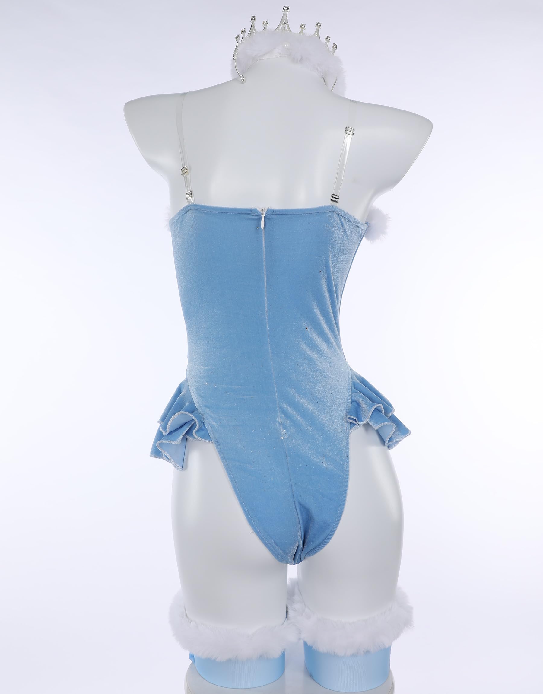 MEOWCOS Women's Bodysuit Queen Cosplay Costume Halloween Christmas Bodysuit Cape Set with Crown Cloak Gloves Socks: X-Large Blue