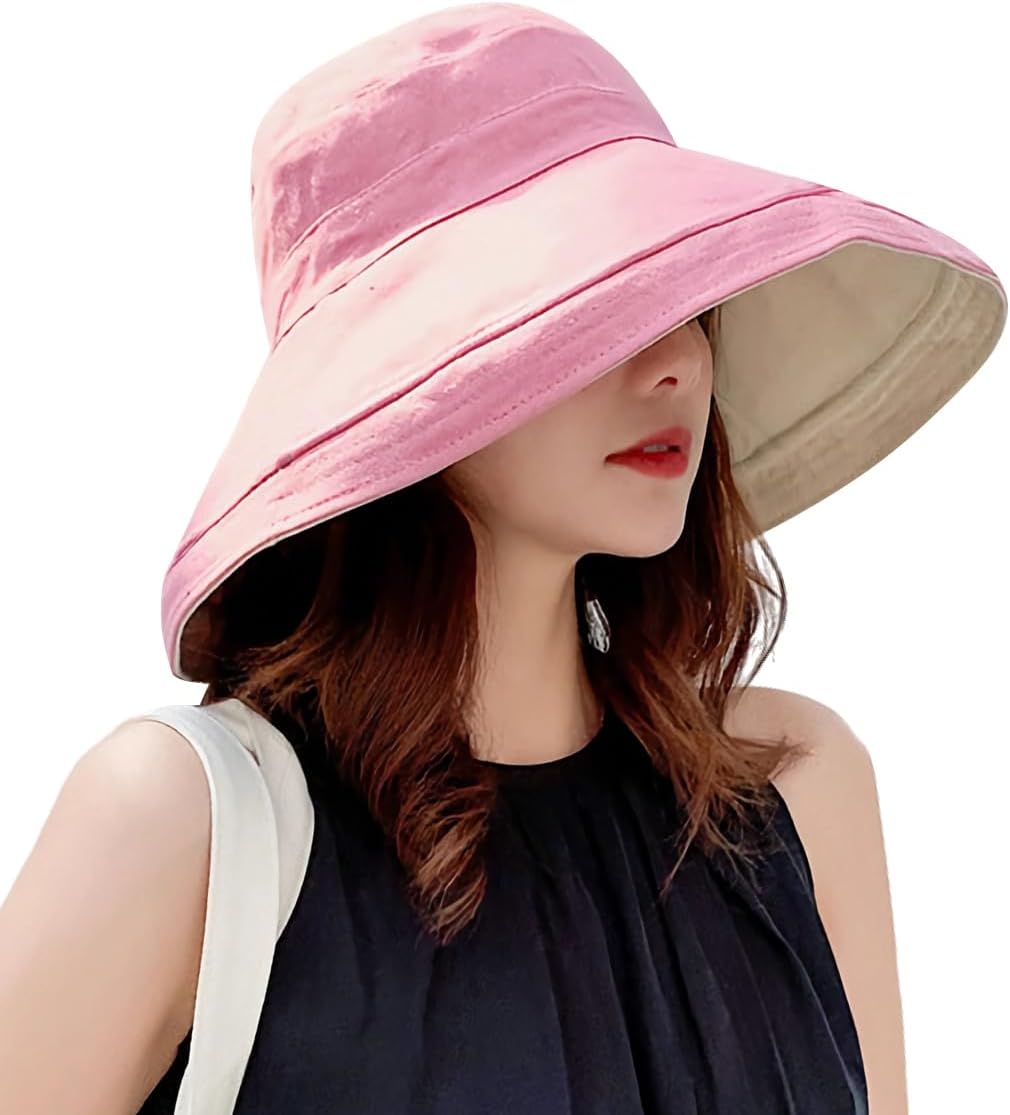 Women Wide Brim Sun Hats Metal Wired Edge Summer UV Protection Beach Fishing Hat for Hiking Garden Travel Chin Strap