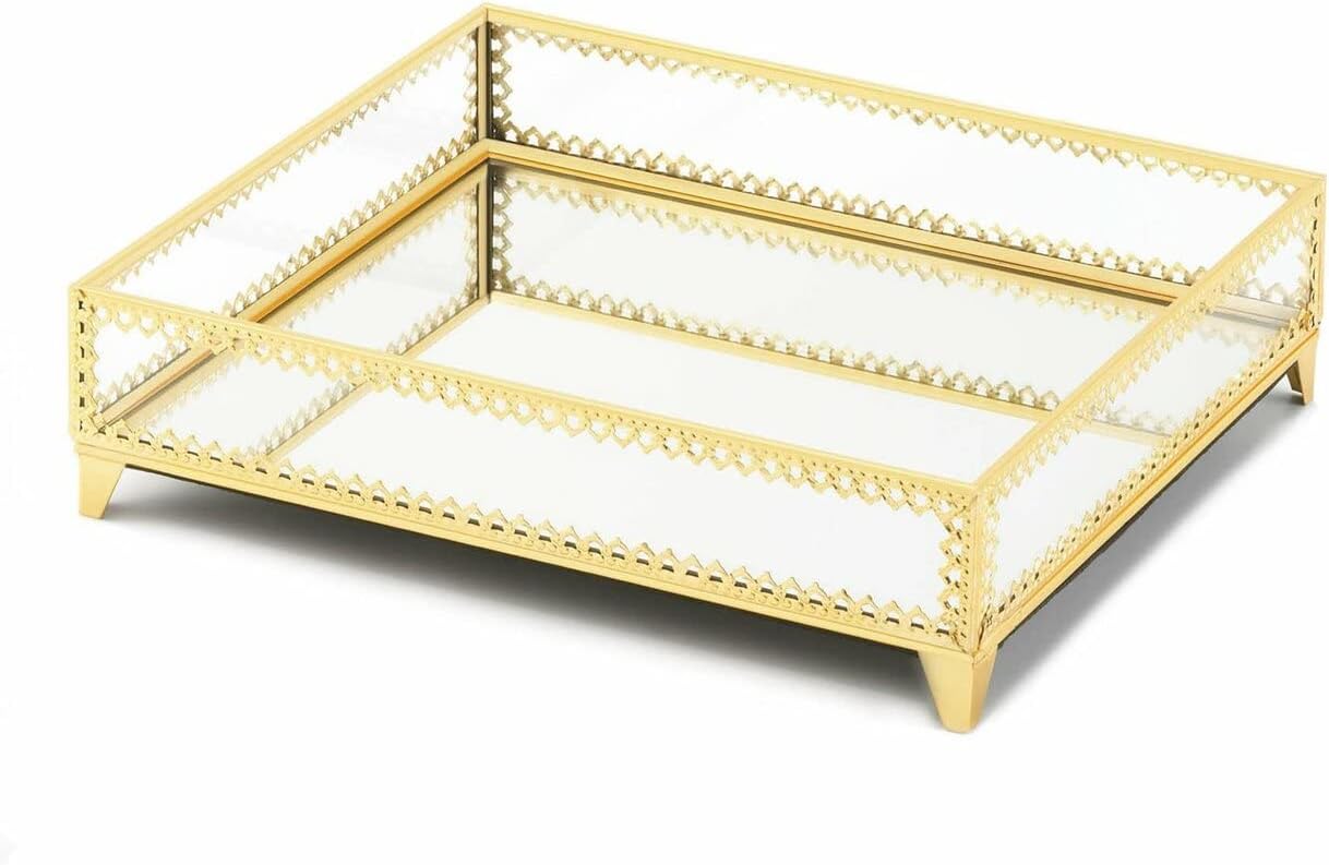 Zingz & Thingz Decorative Metal Jewelry Tray, Gold Motif, 12x3x10"