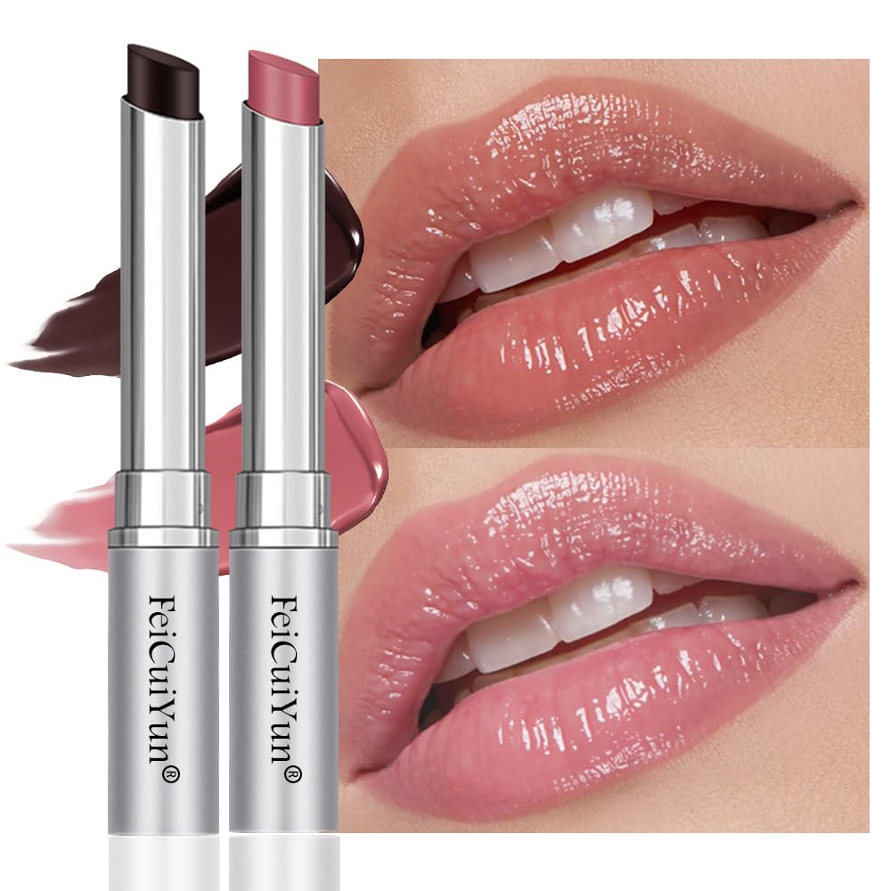 FeiCuiYun 2Pcs Black Pink Honey Tinted Lip Balm Lip Gloss Lipstick Sheer Hydrating Lip Gloss Tint Moisturizing Lip