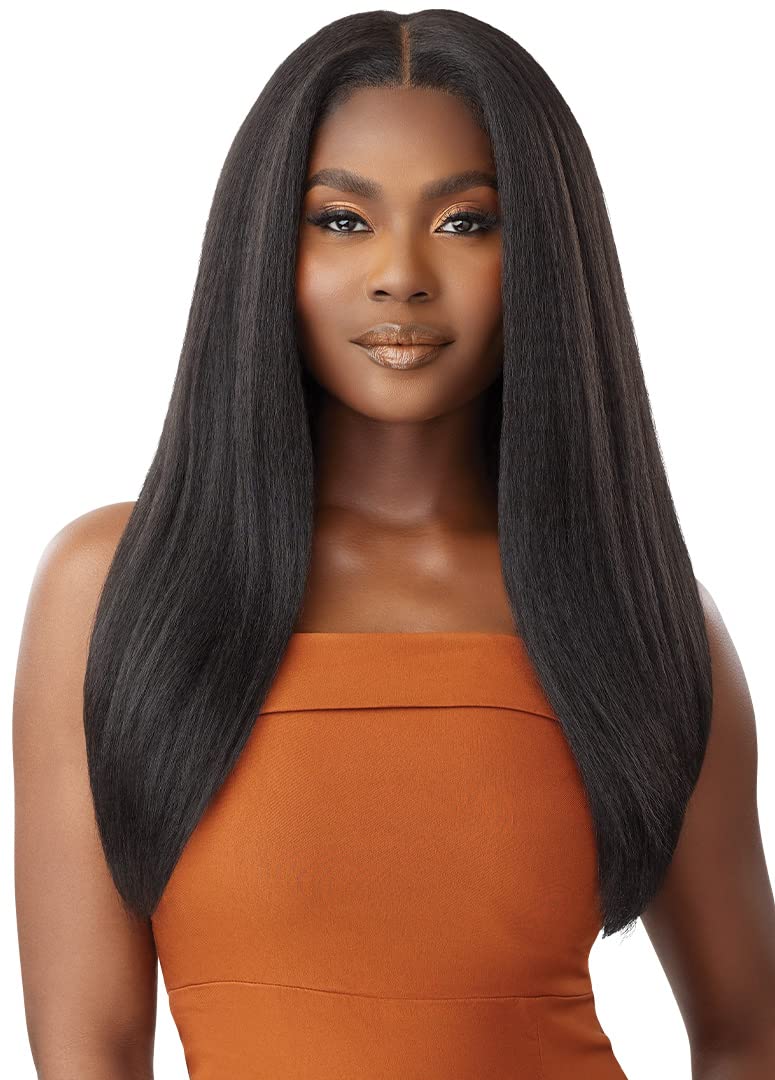 Outre - 5X5 Lace Closure Wig - Human Hair Blend - Kinky Straight 24 (DR2/CHOCOLATE SWIRL)