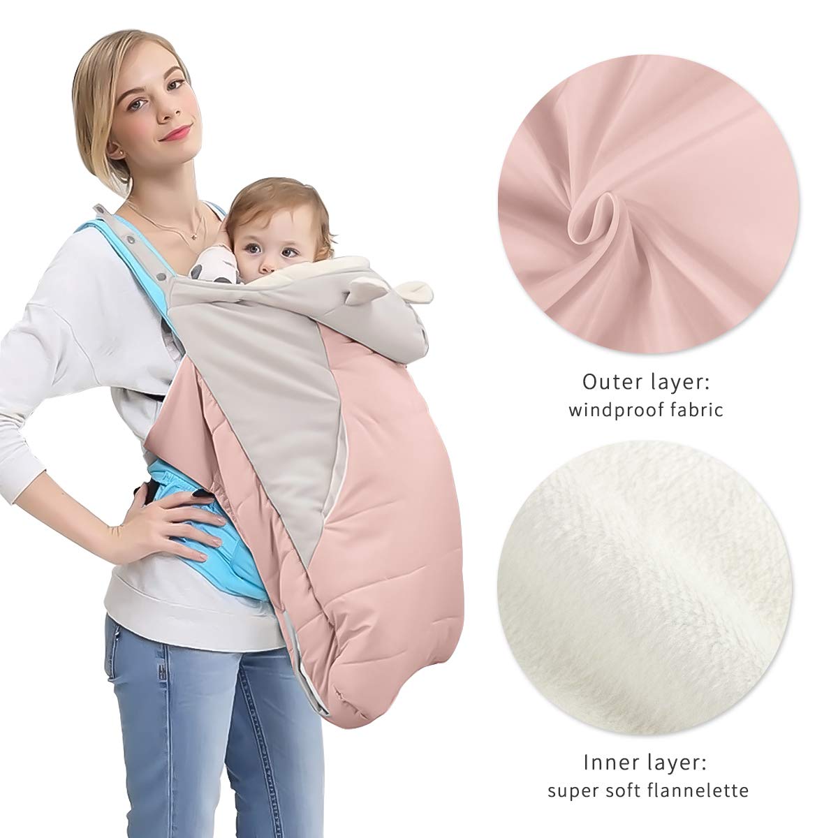 SONARIN All Seasons spessore Copertura per Marsupio,Copertina,mantello per l'inverno caldo, adattabile a qualsiasi marsupio,antivento,Impermeabile(Rosa)