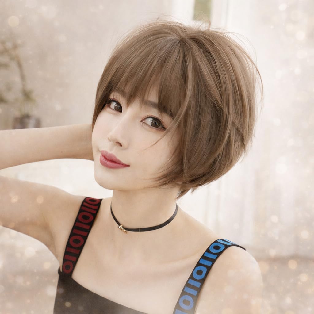 Amazon.co.jp: フルウィッグ ボブ ショート アッシュブラウン