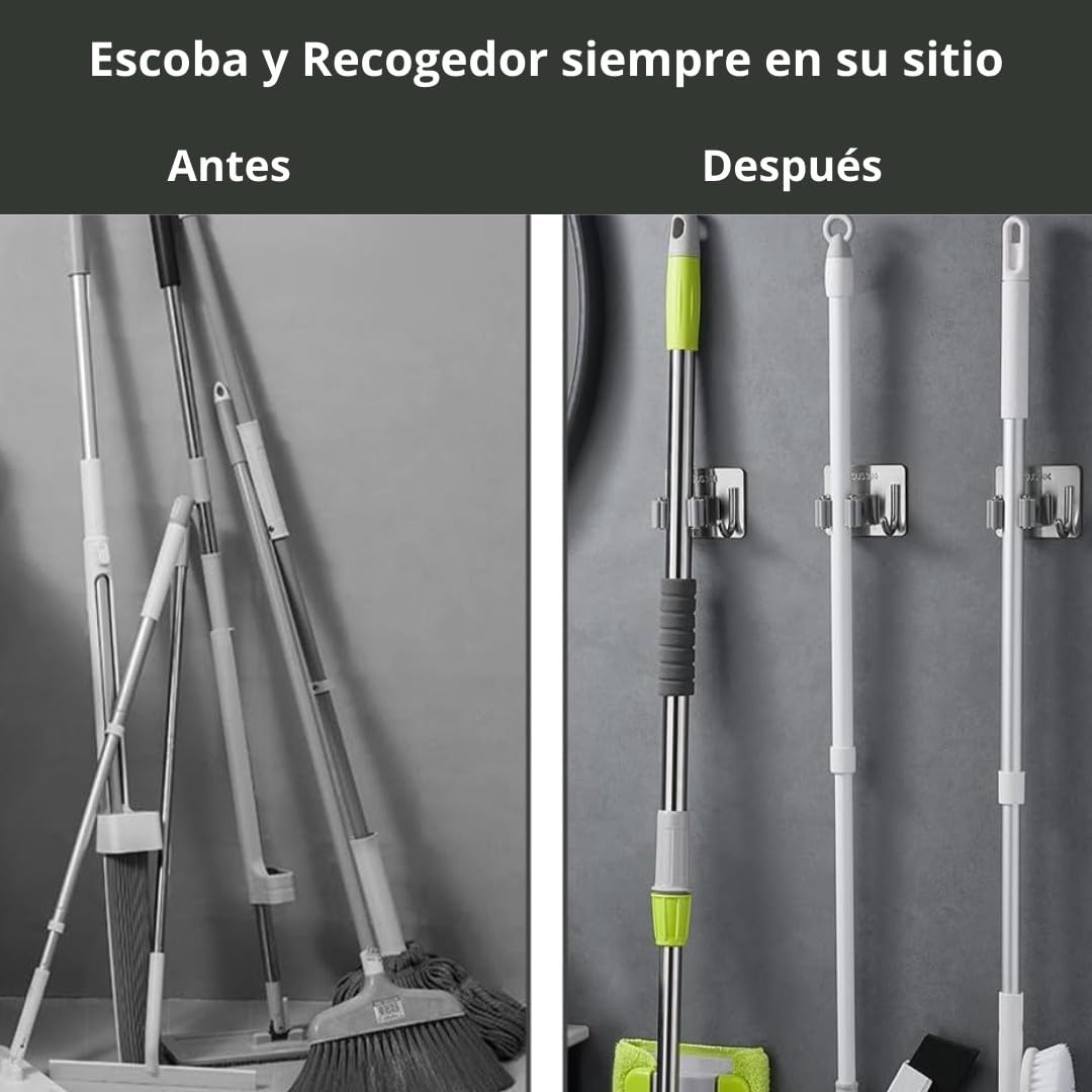 Set di 4 ganci per scopa e mozzi adesivi, organizer e supporto scope da parete adesivo, appendere e sostenere scope, scopino da parete - Porta scopa per appendere scopa e mocio (grigio