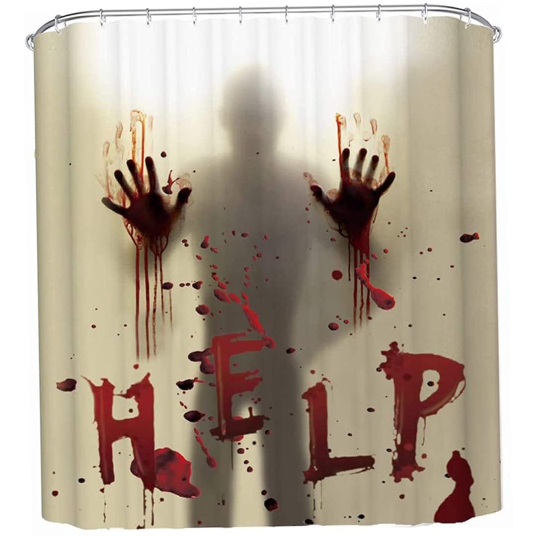 CNAFGBGG Halloween Shower Curtain Halloween Scary Decorations Help Me with Bloody Hands for Decorations Theme Decor Props Bathroom 71 Inch x 71 Inch ..