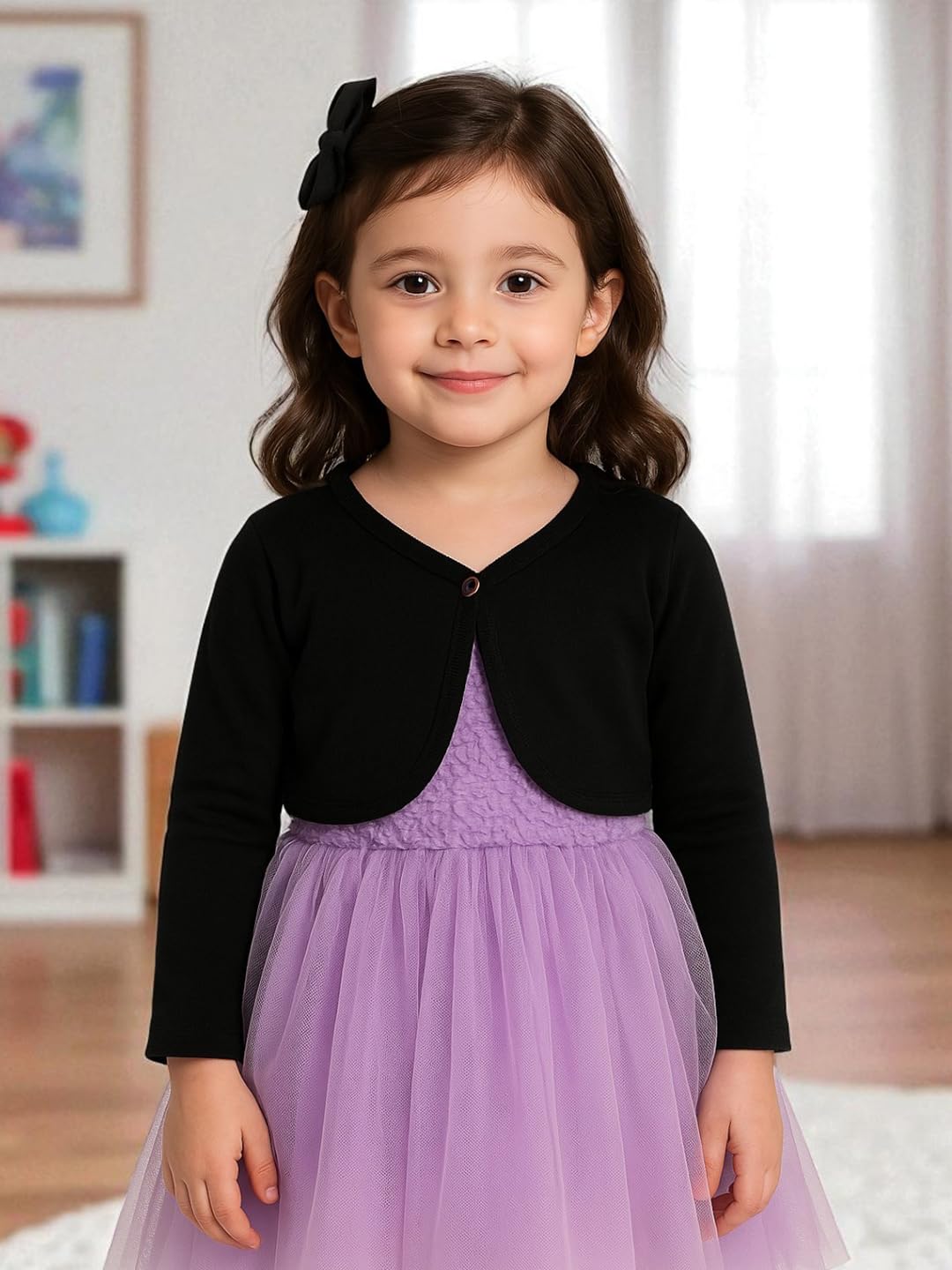 KRYPTIC Girls Black Solid Cotton Crop Shrug(Black;3-4Yr) - Image 4 thumbnail