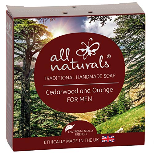All Naturals, barra de jabón orgánico antibacteriano de cedro para hombres, infundido con aceite de coco virgen extra, aceite de oliva, manteca de karité, 100 g