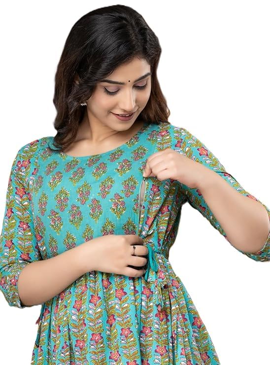 kurtari Women's Rayon Anarkali Maternity Feeding Kurti | Pregnancy Dress | Easy Breast Feeding Kurti with Both Side 9 inch Zipper | Breastfeeding & Postpartum Use-picture-38